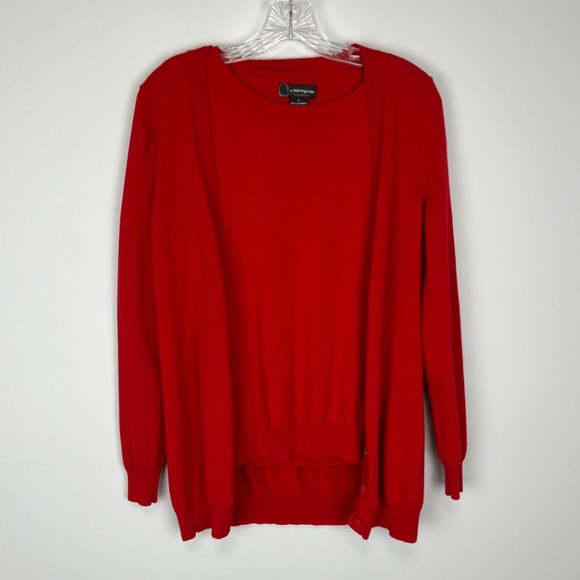 C by Bloomingdales Red Cashmere Cardigan Shell Sweater Set 2 Piece size Small - Picture 7 of 13
